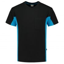 Tricorp Workwear Tofarget T-skjorte med brystlomme 102002, svart/turkis, 1 stk.