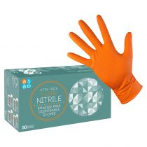 ASAP 20420 Orange X-Tra tykk T-grip nitrilpulverfri disponibel hansker, 1 pall