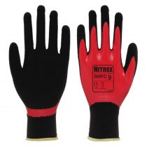 Nitrex 360fc sandholdig nitrilbelagt sømløse hansker, svart/rød, 6 x 10 par
