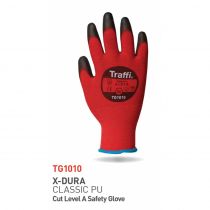 Traffi TG1010 X-Dura Classic PU Cut Level A Safety Gloves, Red/Black, 10 x 20 Pairs