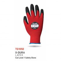 Traffi TG1050 X-Dura Latex Cut Level 1 Safety Gloves, Red/Black, 10 x 20 Pairs