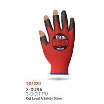 Traffi TG1220 X-Dura 3-Digit PU Cut Level A Safety Gloves, Red/Black, 10 x 20 Pairs