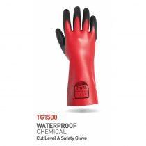 Traffi TG1500 Waterproof Chemical Gloves, Red/Black, 60 Pairs