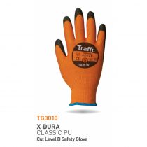 Traffi TG3010 X-Dura Classic PU Cut Level B Sikkerhetshansker, Orange/Black, 10 x 10 par