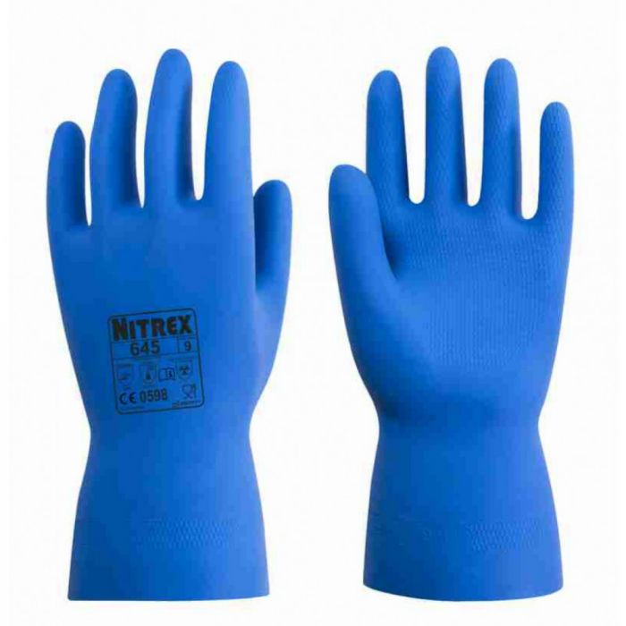 Nitrex Latex Flock Lined Rubber Gloves, Blue