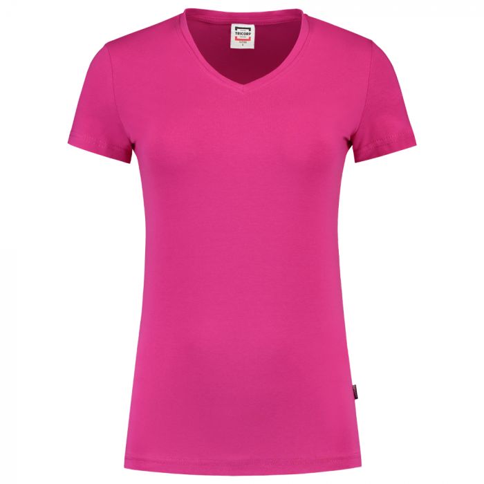 Tricorp Casual Kvinner Fitted V-Hals T-Skjorte 101008, Fuksia, 1 Stykke, SUT-101008Fuchsia