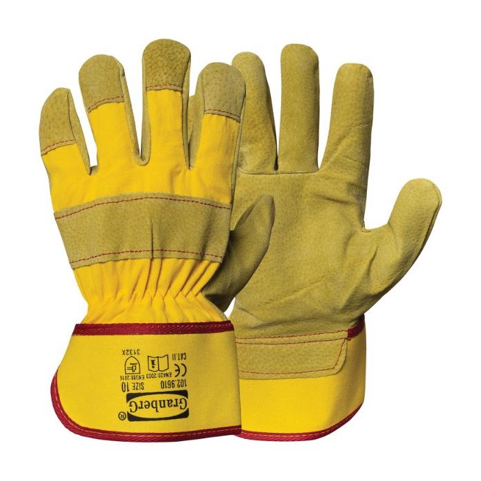Granberg gummiert mansjett, håndflateforede arbeidshansker, gule, 12 par, SGR-102-9610