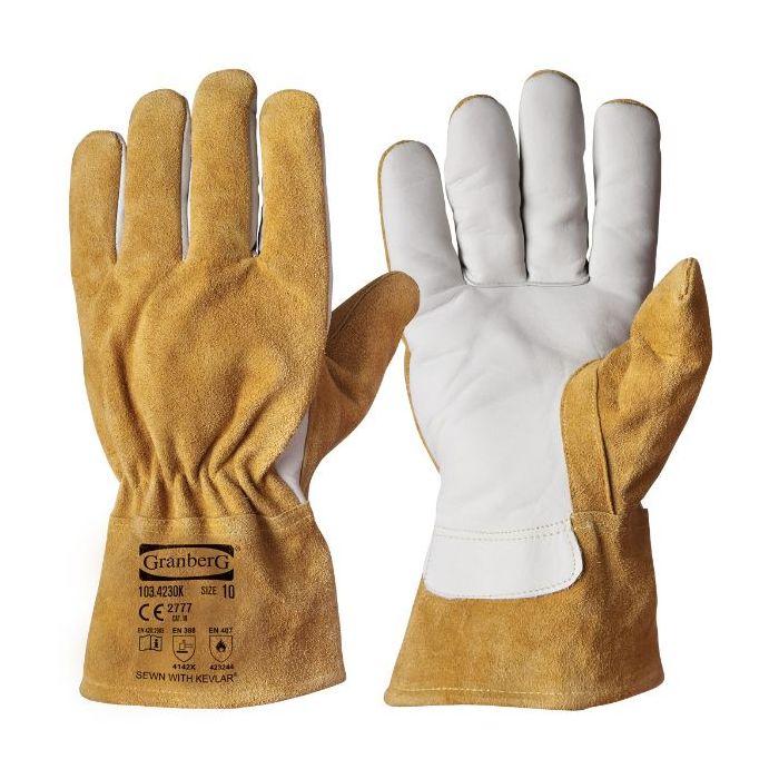 Granberg helfôrede arbeids- og varmebestandige hansker, hvite/brune, 6 par, SGR-103-4230K