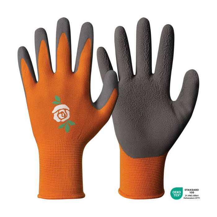 Granberg Latex skumbelegg Nylon sømløs foring Hagehansker, grå/oransje, 12 par, SGR-108-0560