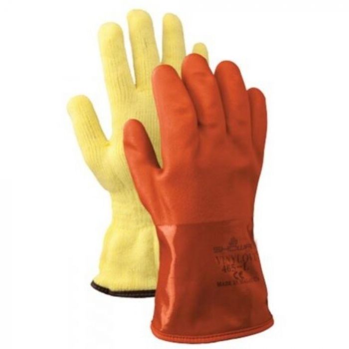 Showa 465 vanntette PVC kaldbestandige hansker, oransje/gul, 1 par