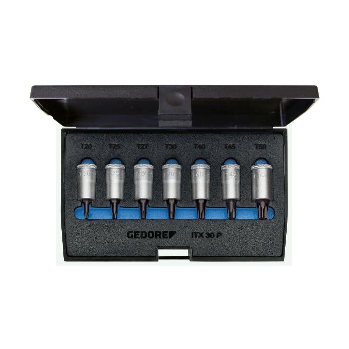 Gedore Blue Line, ITX 30 PM, 7-stk skrutrekkerbitssokkelsett 3/8 tommer, Torx T20-50, 1 sett, SGD-1509926