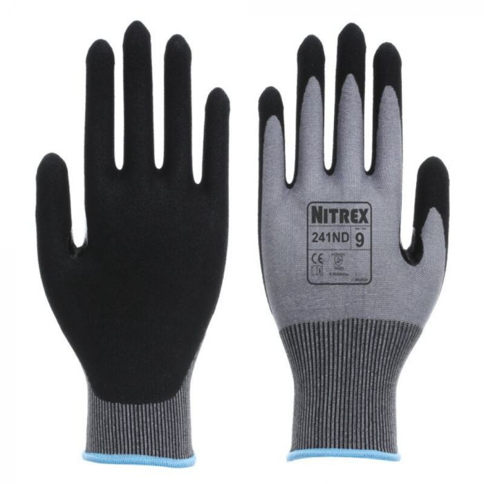 Nitrex 241ND Level D Cut Ultralight Duty Sandy Nitrile hansker, grå/svarte, 6 x 10 par, SUG-241ND