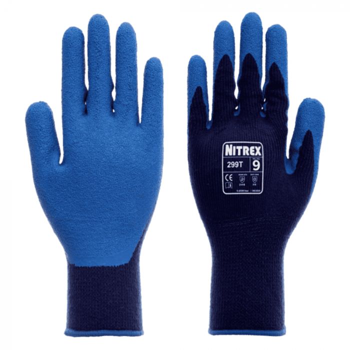 Nitrex 299T lateksbelagte fleeceforede termobestandige hansker, blå, 6 x 10 par, SUG-299T