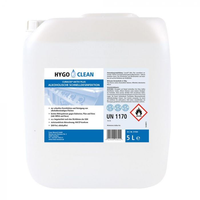 Hygo Clean Alcoholic Quick Desinfisive Surface Cleaner, Transparent, 1 x 5 L, SFM-31564