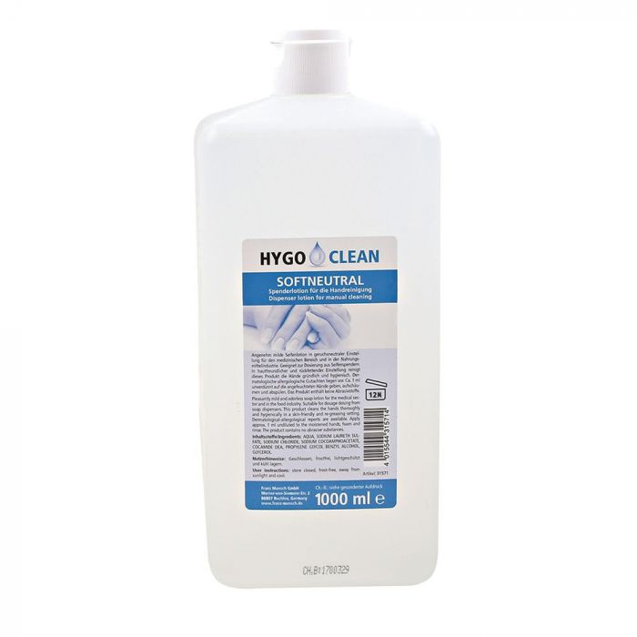 Hygo Clean Soft nøytral flytende håndsåpe, gjennomsiktig, 12 x 1 L, SFM-31571