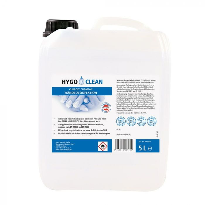 Hygo Clean Alcoholic Hånddesinfeksjonsrens, gjennomsiktig, 1 x 5 L, SFM-315791