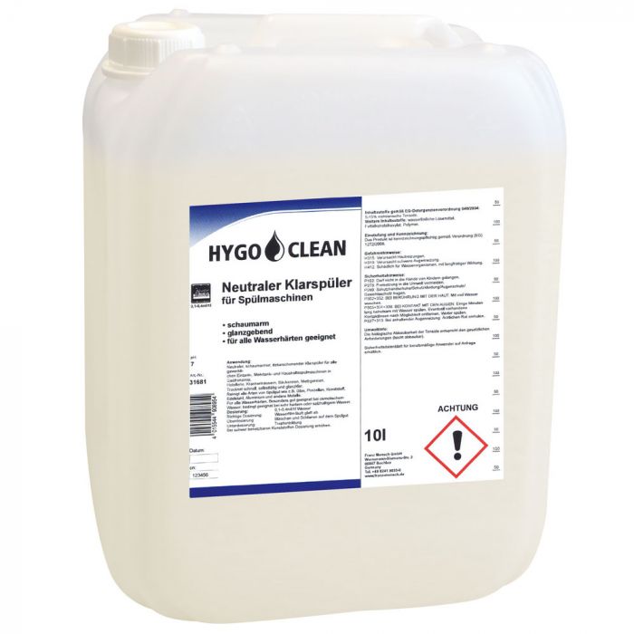 Hygo Clean Neutral Glansmiddel Oppvaskmaskinrens, gjennomsiktig, 1 x 10 L, SFM-31681