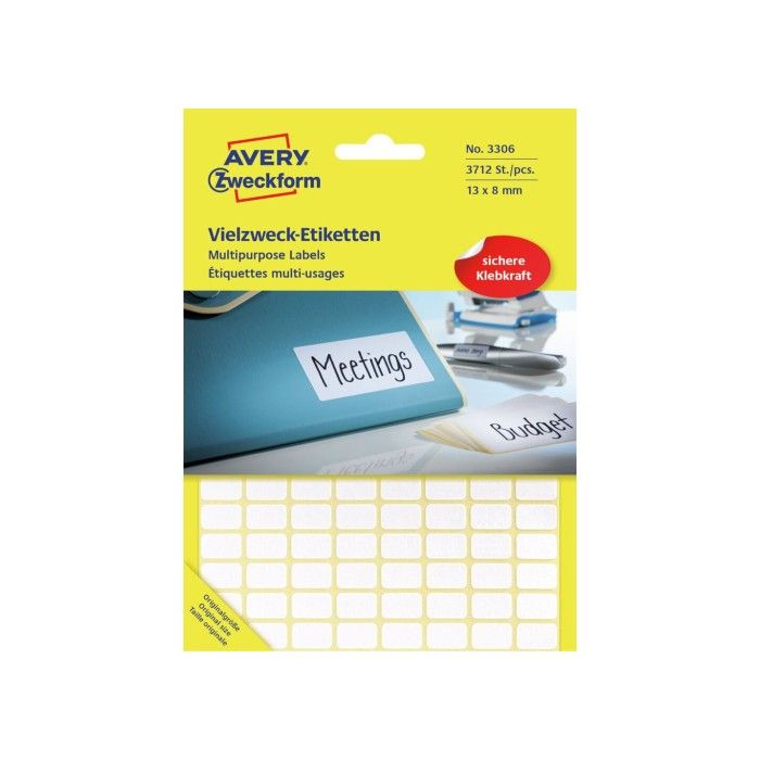 Avery-etiketter for håndskrift, permanent, hvit, 13 x 8, modell 3306