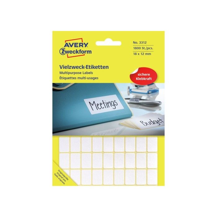 Avery-etiketter for håndskrift, permanent, hvit, 12 x 18, modell 3312