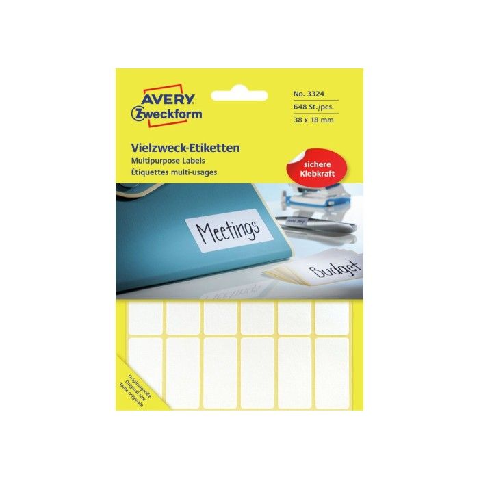 Avery-etiketter for håndskrift, permanent, hvit, 38 x 18, modell 3324