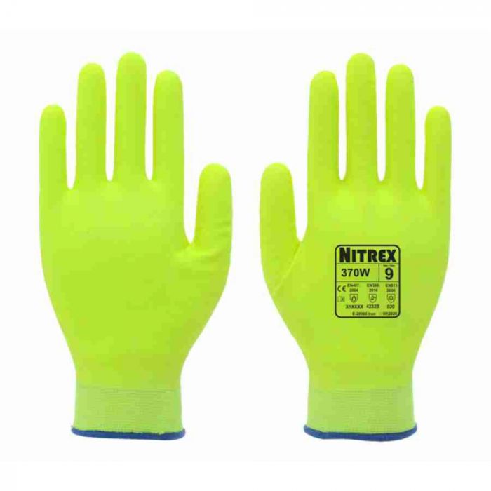 Nitrex 370W Hi Viz Premium termiske arbeidshansker, gule, 6 x 10 par