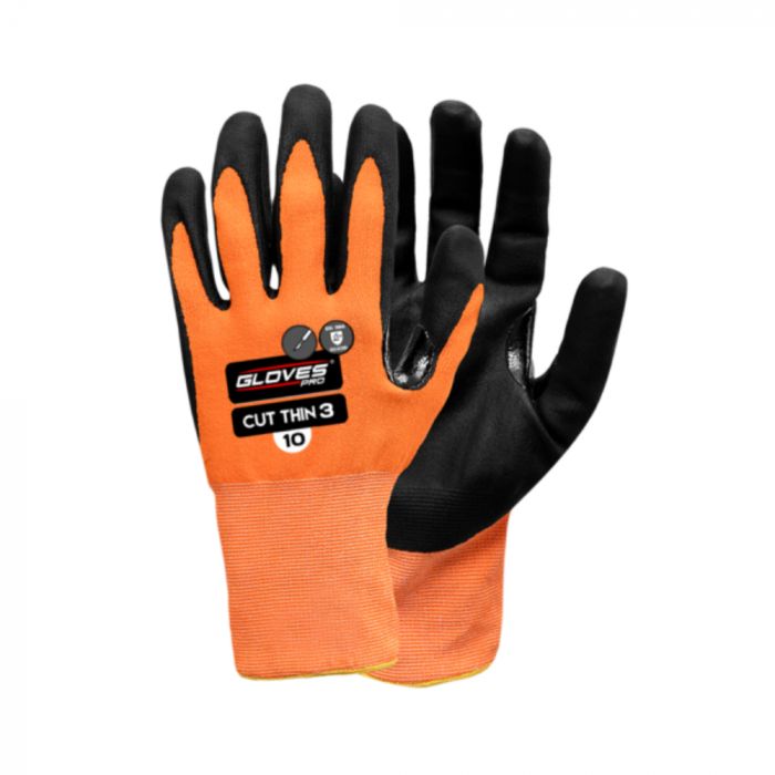Gloves Pro Thin Level 3 kuttbestandige hansker, oransje/svarte, 12 par, SGP-5614