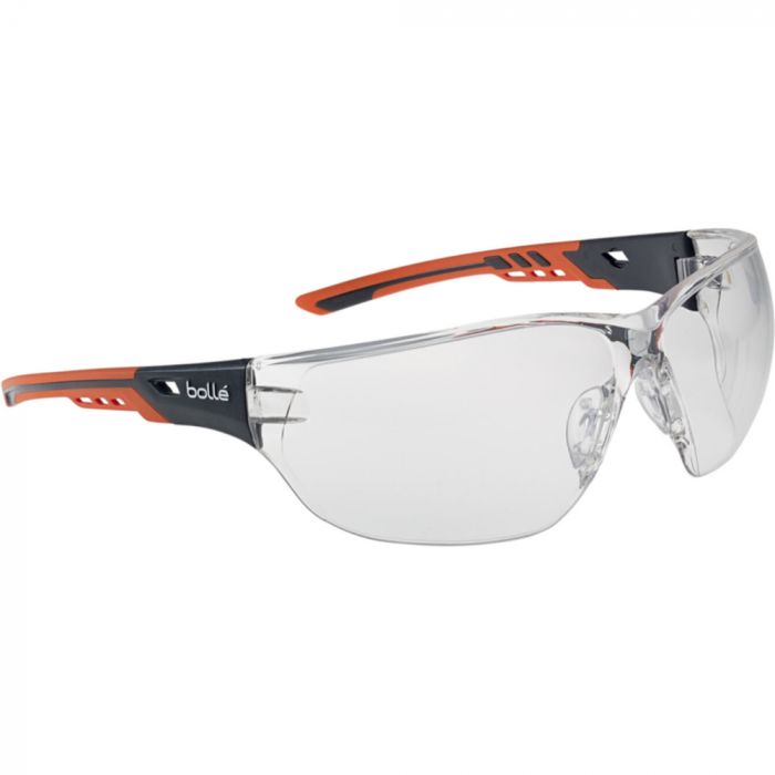 Bolle Safety + Clear Lens Platinum Hard Coat og Anti-Dog Coating Vernebriller, svart/oransje, stk., SBS-NESSPPSI