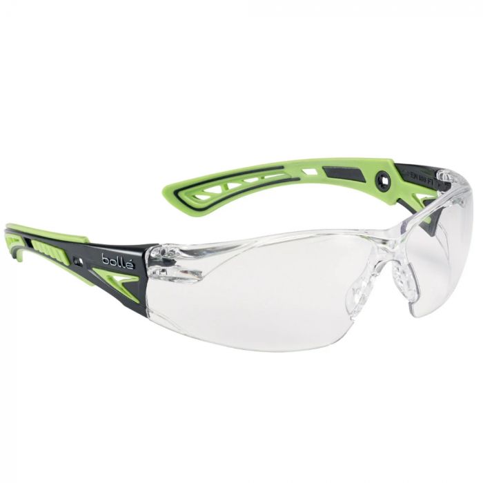 Bolle Safety Rush+ Clear Lens Industribriller, svart/grønn, stk., SBS-RUSHPPSIG