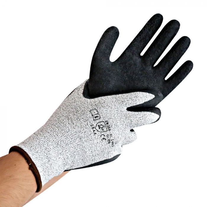 Franz Mensch Cut Skill Latex Coating Cut-resistente hansker, grå/svarte, 6 x 10 par, SFM-336691GB