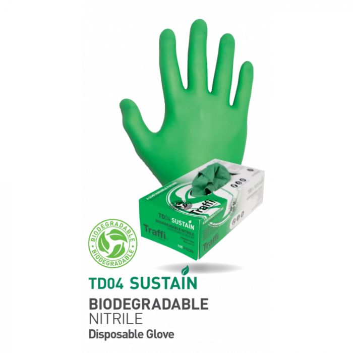 Traffi TD Sustain biologisk nedbrytbare nitril engangshansker, grønne, par, STR-TD04