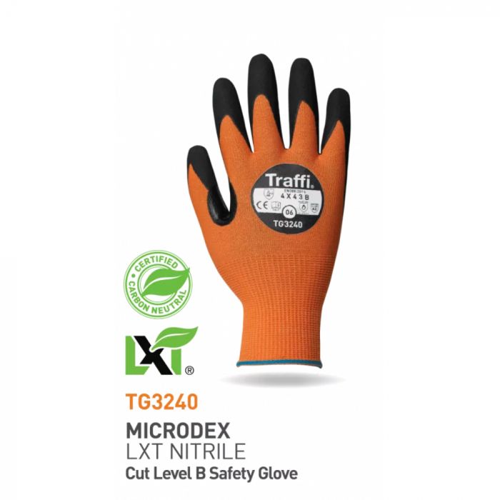 Traffi TG Microdex Nitrile Lxt Cut Level B vernehansker, oransje/svart, x par, STR-TG3240