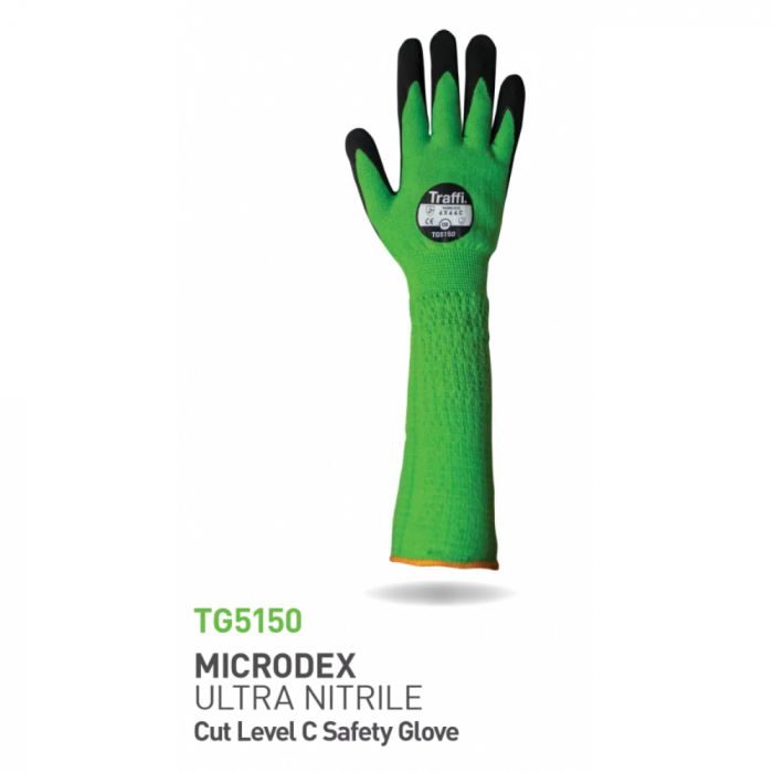 Traffi TG Microdex Ultra Nitrile Cut Level C- sikkerhetshansker, grønn/svart, x par, STR-TG5150