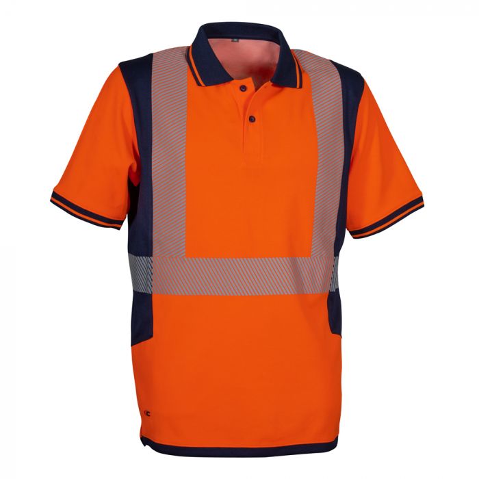 Cofra V651-0-02 Tilcara poloskjorte, Arancio Fluo/Navy, 1 stk., SCF-V651-0-02