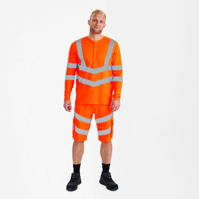 Engel Safety Grandad langermet T-skjorte, Hivis Oransje, SEW-9548-182-10