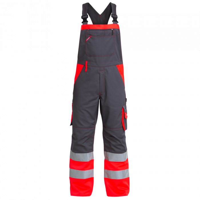 Engel Safety EN ISO 20471 overall med elastik, Grå/Hivis rød, SEW-3515-785-2547