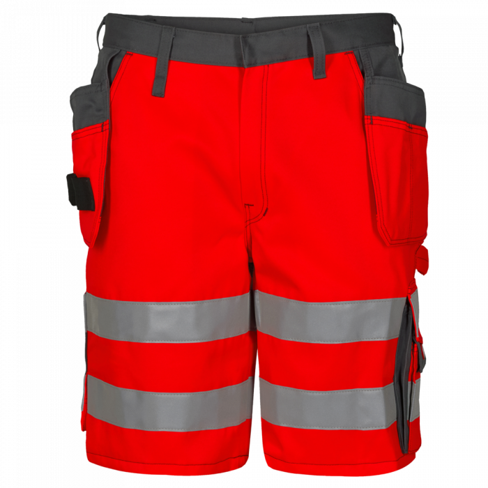 Engel Safety EN ISO 20471 shorts med hengelommer, Hivis rød/Grå, SEW-6502-770-4725