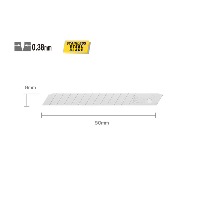 Olfa KNIVBLAD 9MM AB-10S RUSTFRI A10, 6 BLISTERKORT, SHK-445012