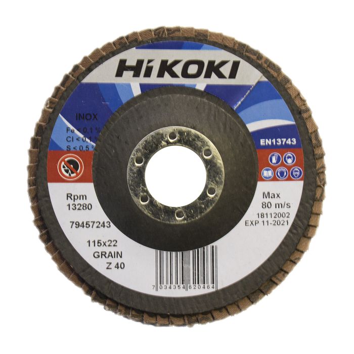 Hikoki Bor Metallbearbeiding SLIPESKIVE BUET 115MM K40 FLAPDISC, 1 Blisterkort, SHK-79457243