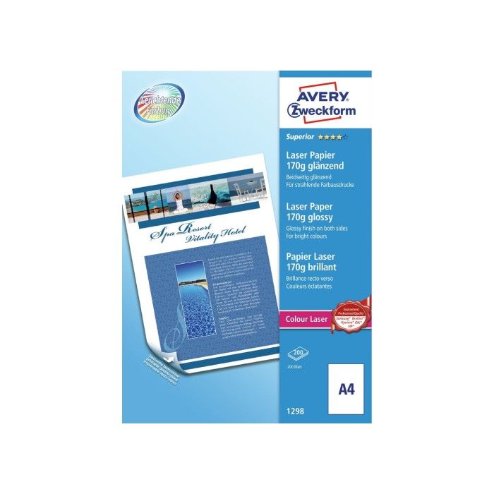 Avery Photopaper 170 G. Superior glanset dobbeltsidig, hvit, A4, modell 1298