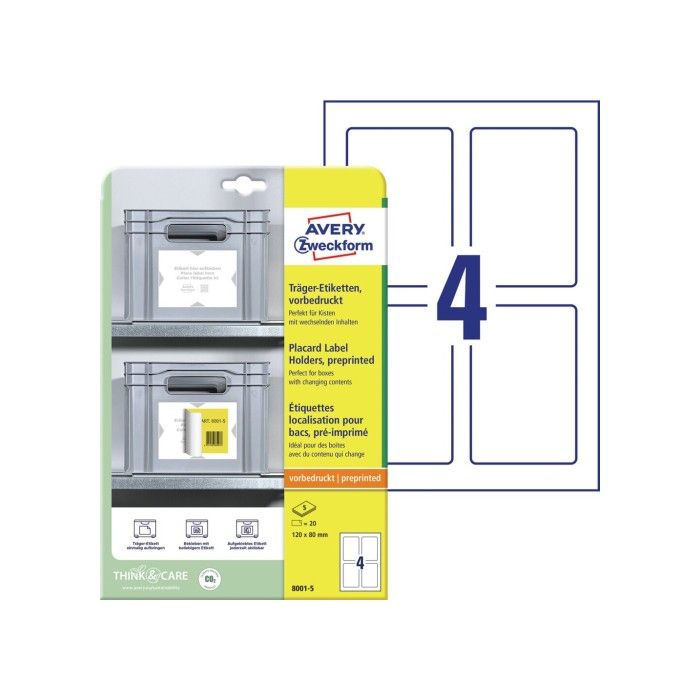 Avery Placard-etikettholdere 120X80Mm, forhåndstrykt, hvit / lysegrå, 120 X 80, modell 2228467