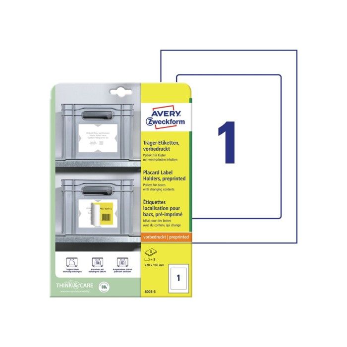 Avery Placard Etikettholdere 220X160Mm, forhåndstrykt, hvit / lysegrå, 220 X 160, modell 2229197