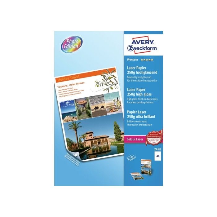 Avery Photopaper 250 G. Premium glanset dobbeltsidig, hvit, A4, modell 2498