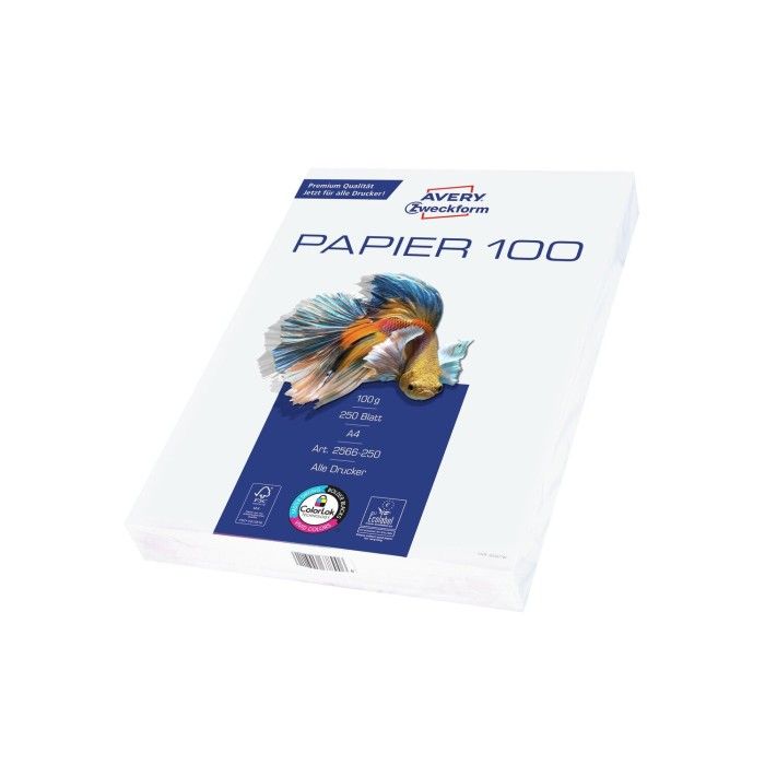 Avery Laser/Inkjet/Copy Bright White Paper, 100G, White, A4, Model 2566-250