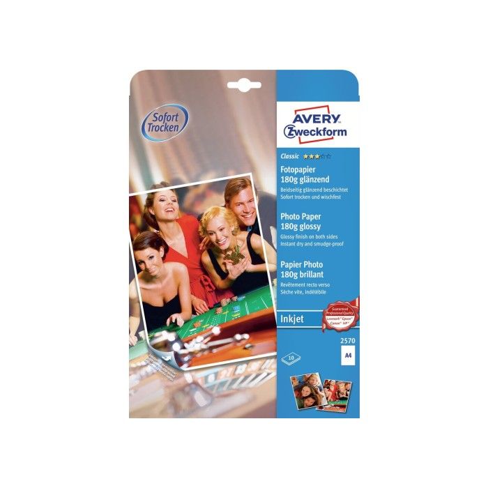 Avery Photopaper 180G klassisk glanset dobbeltsidig, hvit, A4, modell 2570