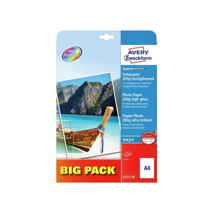 Avery Photopaper 200G. Superior glanset, hvit, A4, modell 2572-50