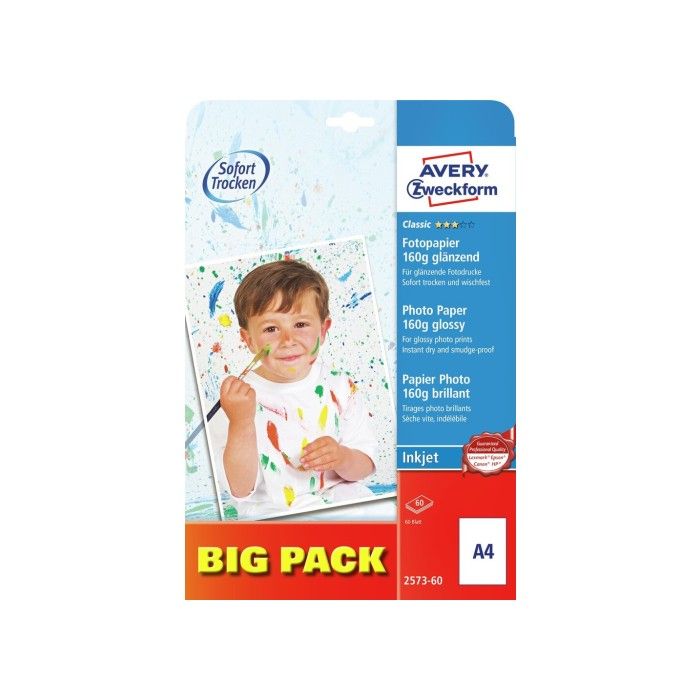 Avery Photopaper 160G. Klassisk blank, hvit, A4, modell 2573-60