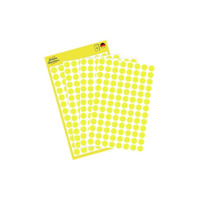 Avery Color Coding Dots, Permanent, Yellow, Dia 8, Model 3013