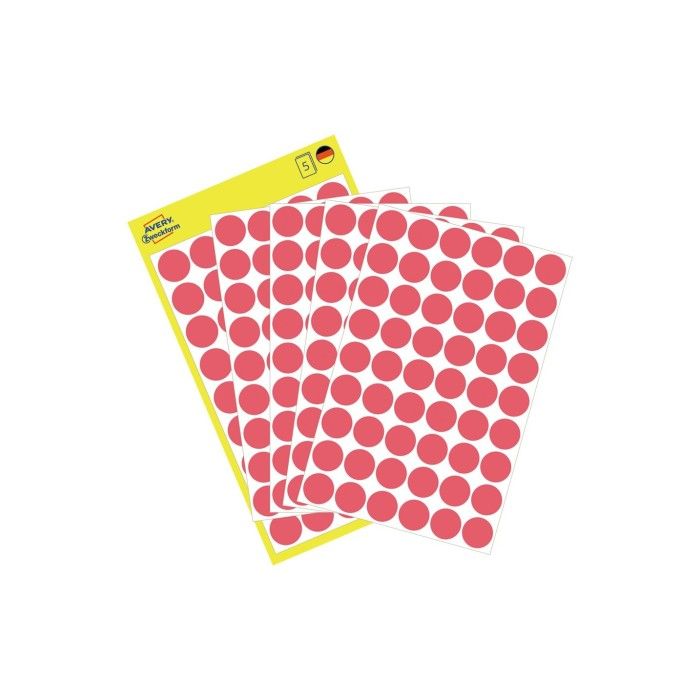 Avery Color Coding Dots, Permanent, Neon Red, Dia 12, Model 3147