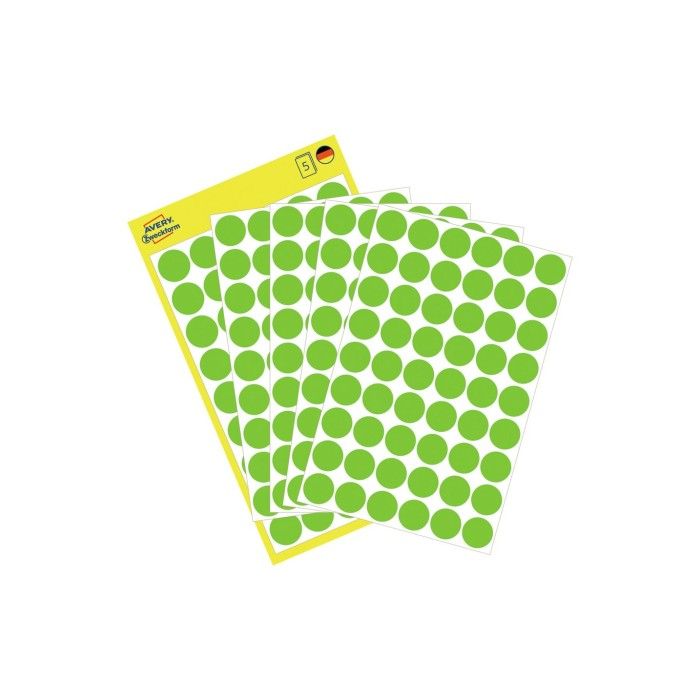 Avery Color Coding Dots, Permanent, Neon Green, Dia 12, Model 3149