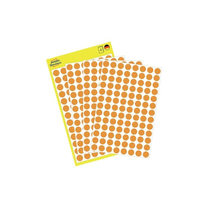 Avery Color Coding Dots, Permanent, Neon Orange, Dia 8, Model 3178